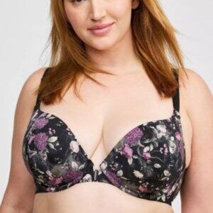 Torrid Curve XO Plunge Front Close Push-Up Bra Plus Size 42D Floral Skull‎ Print